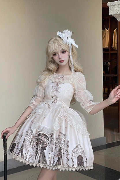 Gothic Lolita Blouse - Half Lantern Bowknot Sheer, 2 Colors, Sweet Style, Bow Detail - additional product view 2