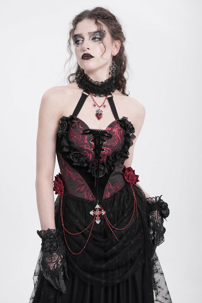 Gothic Lolita Blouse - Halterneck, Red, Women's Style, Embroidered, Lace Trim - additional product view 2