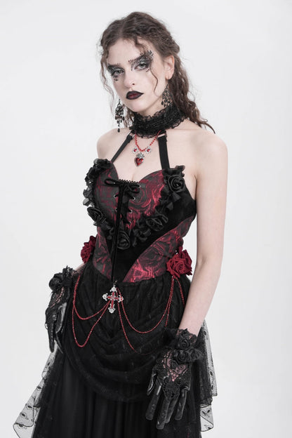 Gothic Lolita Blouse - Halterneck, Red, Women's Style, Embroidered, Lace Trim - additional product view 3