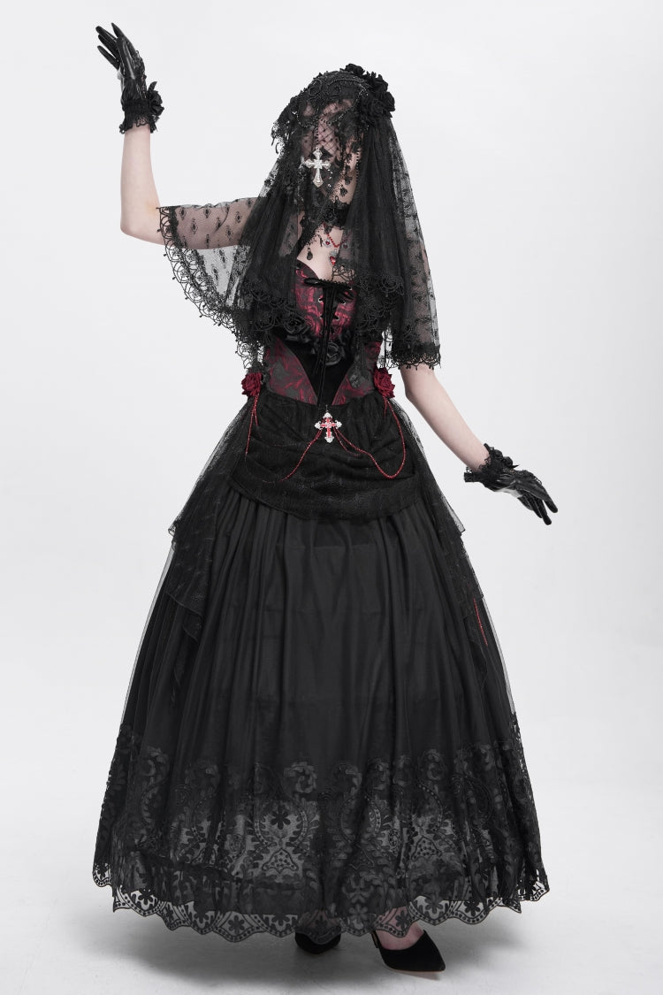 Gothic Lolita Blouse - Halterneck, Red, Women's Style, Embroidered, Lace Trim - additional product view 5