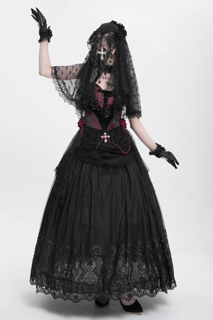 Gothic Lolita Blouse - Halterneck, Red, Women's Style, Embroidered, Lace Trim - additional product view 5