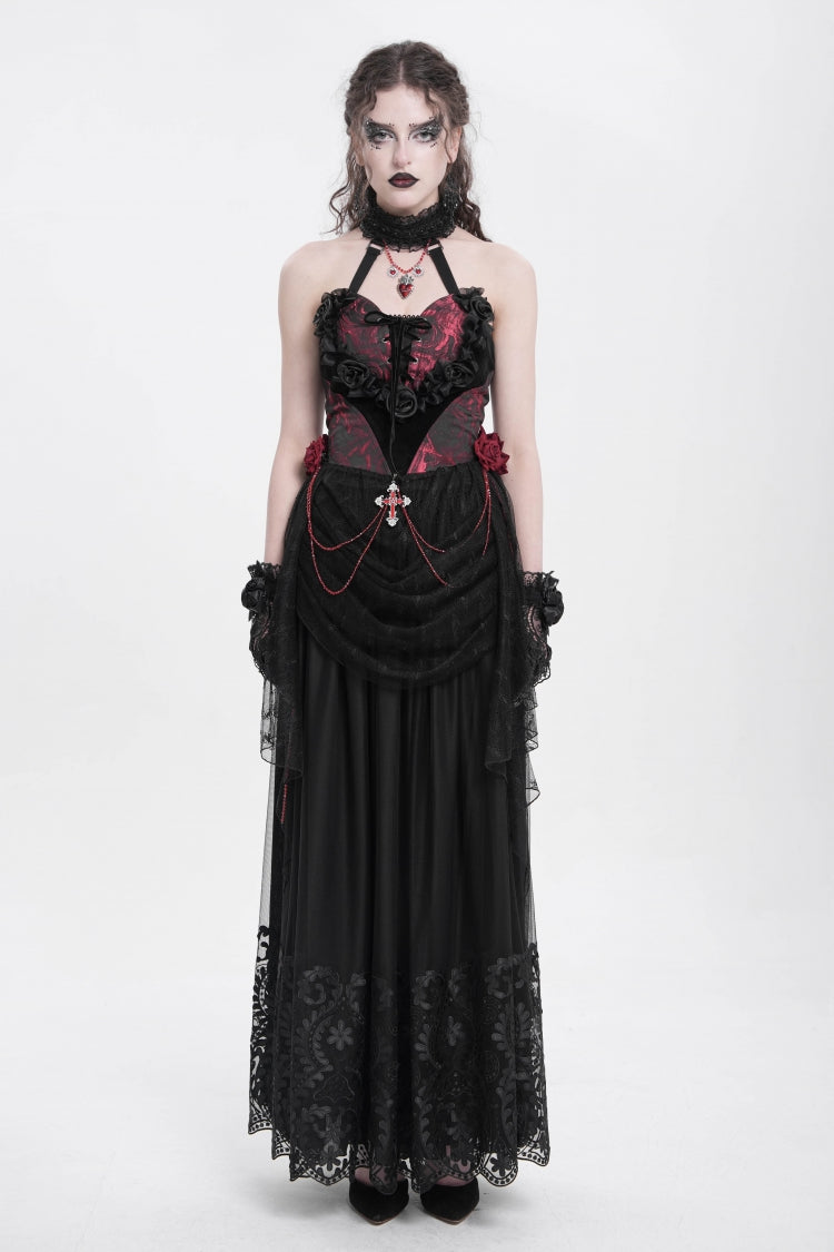 Gothic Lolita Blouse - Halterneck, Red, Women's Style, Embroidered, Lace Trim - additional product view 6