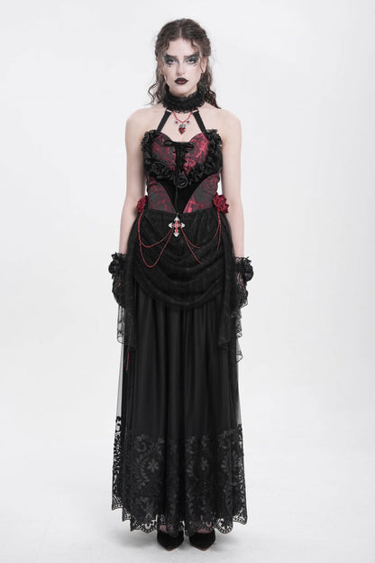 Gothic Lolita Blouse - Halterneck, Red, Women's Style, Embroidered, Lace Trim - additional product view 6