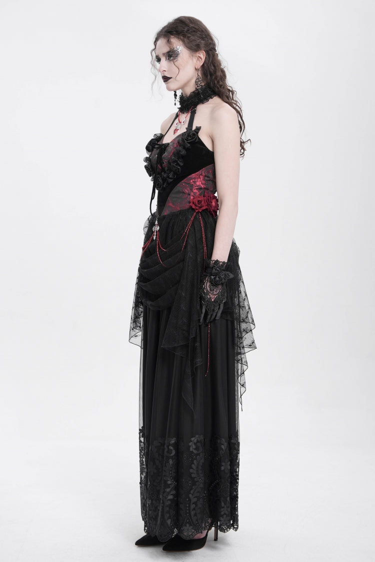 Gothic Lolita Blouse - Halterneck, Red, Women's Style, Embroidered, Lace Trim - additional product view 7