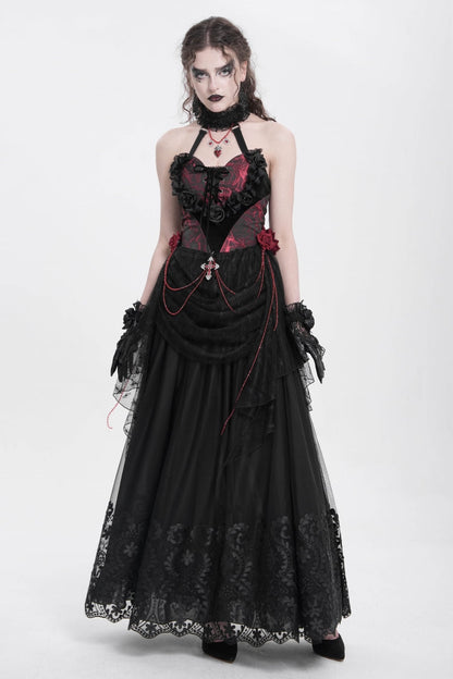 Gothic Lolita Blouse - Halterneck, Red, Women's Style, Embroidered, Lace Trim - additional product view 9