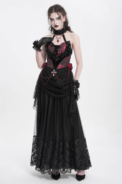 Gothic Lolita Blouse - Halterneck, Red, Women's Style, Embroidered, Lace Trim - additional product view 10