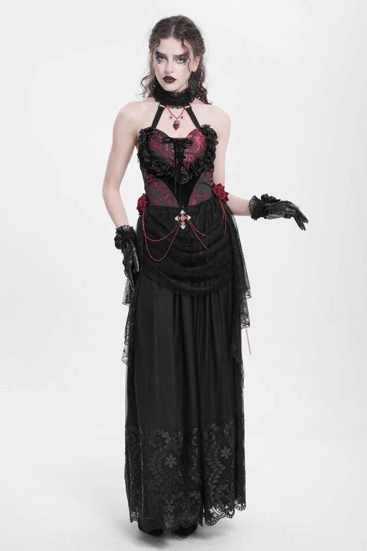 Gothic Lolita Blouse - Halterneck, Red, Women's Style, Embroidered, Lace Trim - additional product view 11