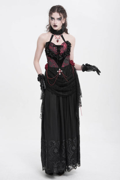 Gothic Lolita Blouse - Halterneck, Red, Women's Style, Embroidered, Lace Trim - additional product view 11
