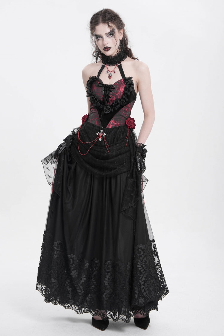 Gothic Lolita Blouse - Halterneck, Red, Women's Style, Embroidered, Lace Trim - additional product view 12