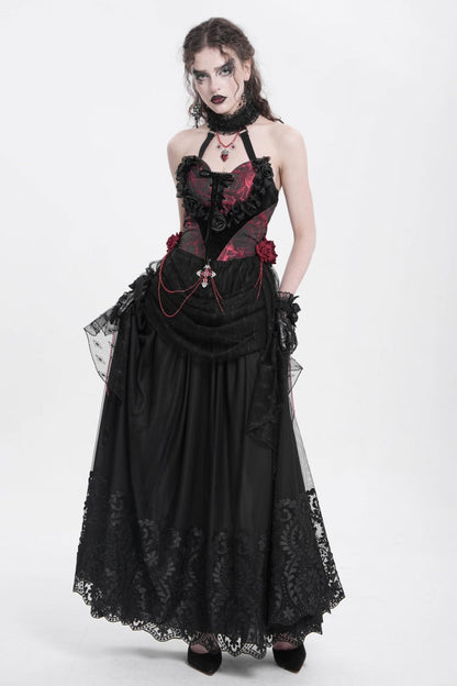 Gothic Lolita Blouse - Halterneck, Red, Women's Style, Embroidered, Lace Trim - additional product view 12