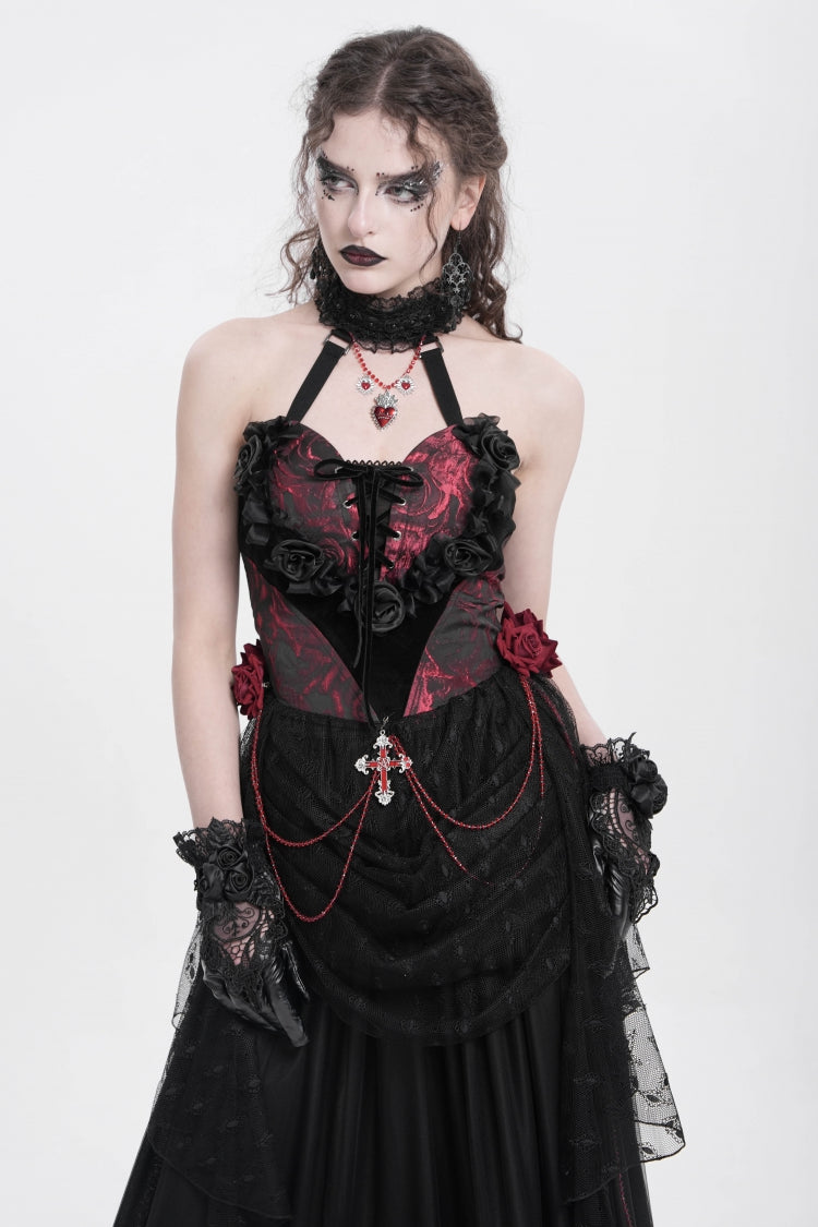 Gothic Lolita Blouse - Halterneck, Red, Women's Style, Embroidered, Lace Trim - main product image