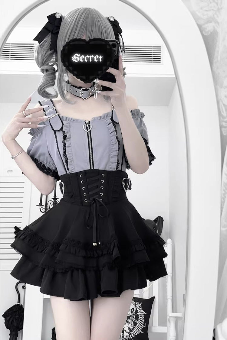 Gothic Lolita Blouse - Heartbeat Buffy, 9 Colors, Zipper Detail, Stand Collar, Sweet Style - additional product view 7