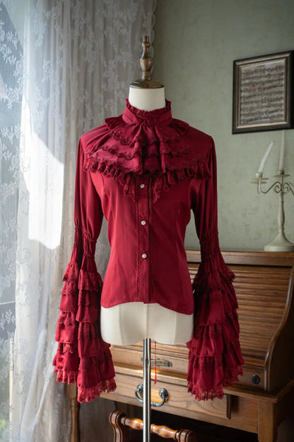 Gothic Lolita Blouse - Hime Ruffle Lace Colors, 2 Colors, Ruffled, Long Sleeves, Lace Trim - additional product view 2