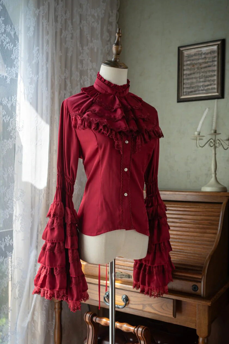 Gothic Lolita Blouse - Hime Ruffle Lace Colors, 2 Colors, Ruffled, Long Sleeves, Lace Trim - additional product view 3