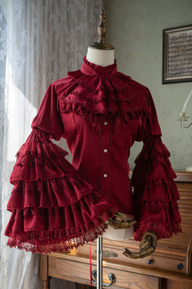 Gothic Lolita Blouse - Hime Ruffle Lace Colors, 2 Colors, Ruffled, Long Sleeves, Lace Trim - main product image