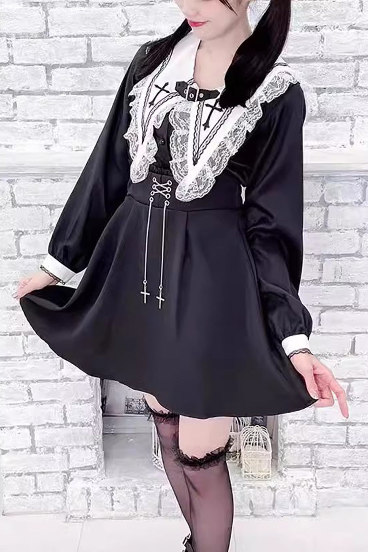 Gothic Lolita Blouse - Jirai Kei, 2 Colors, Long Sleeves, Embroidered, Cross Detail - additional product view 4