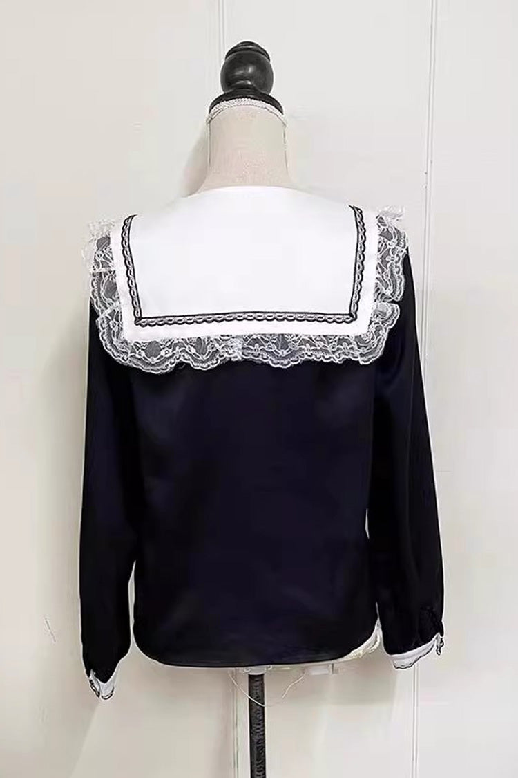 Gothic Lolita Blouse - Jirai Kei, 2 Colors, Long Sleeves, Embroidered, Cross Detail - additional product view 6