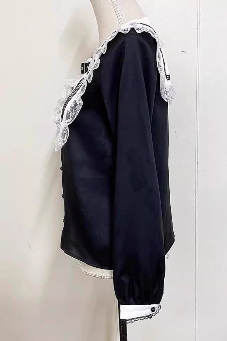 Gothic Lolita Blouse - Jirai Kei, 2 Colors, Long Sleeves, Embroidered, Cross Detail - additional product view 7