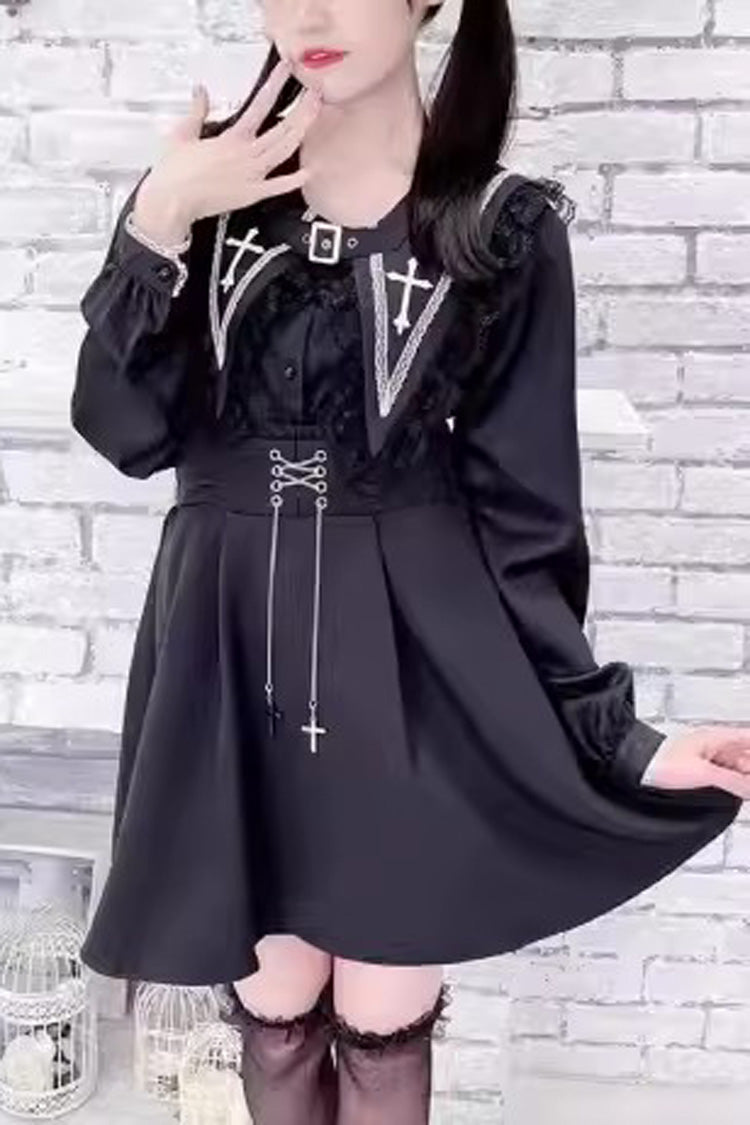 Gothic Lolita Blouse - Jirai Kei, 2 Colors, Long Sleeves, Embroidered, Cross Detail - additional product view 8