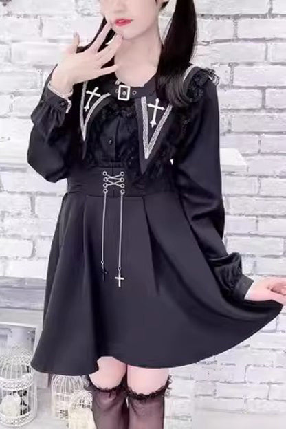 Gothic Lolita Blouse - Jirai Kei, 2 Colors, Long Sleeves, Embroidered, Cross Detail - additional product view 8
