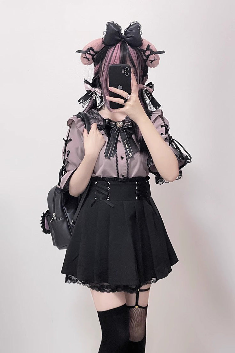 Gothic Lolita Blouse - Jirai Kei, 3 Colors, Sweet Style, Bow Detail, Lace Trim - additional product view 2