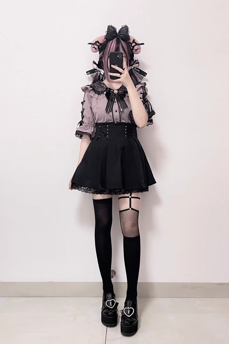 Gothic Lolita Blouse - Jirai Kei, 3 Colors, Sweet Style, Bow Detail, Lace Trim - additional product view 3