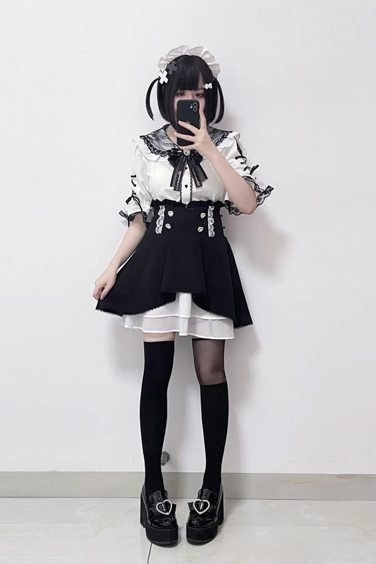 Gothic Lolita Blouse - Jirai Kei, 3 Colors, Sweet Style, Bow Detail, Lace Trim - additional product view 4