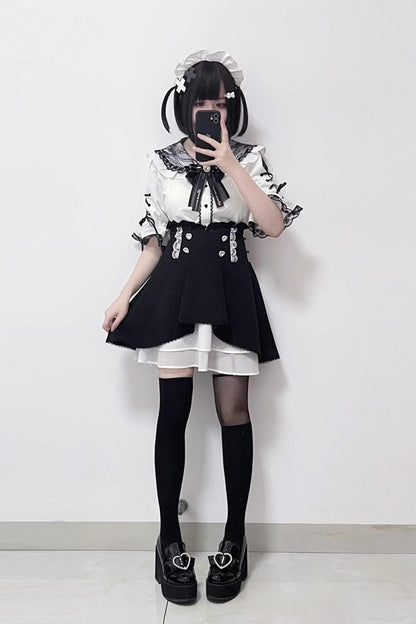 Gothic Lolita Blouse - Jirai Kei, 3 Colors, Sweet Style, Bow Detail, Lace Trim - additional product view 4