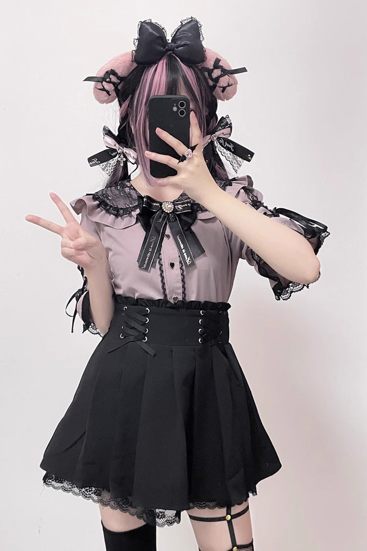 Gothic Lolita Blouse - Jirai Kei, 3 Colors, Sweet Style, Bow Detail, Lace Trim - main product image