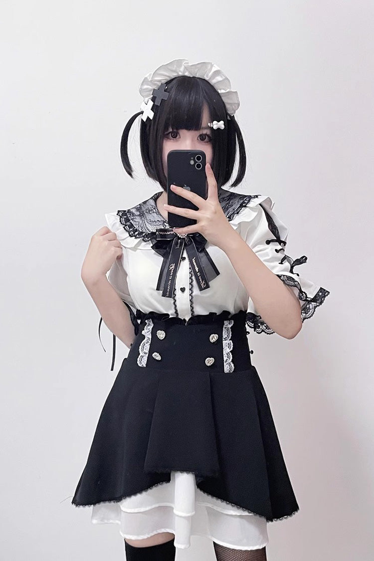 Gothic Lolita Blouse - Jirai Kei, 3 Colors, Sweet Style, Bow Detail, Lace Trim - S White / M White / L White option