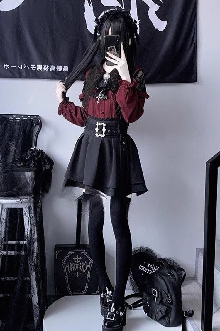 Gothic Lolita Blouse - Jirai Kei Puff Ruffle, 2 Colors, Puff Sleeves, Ruffled - main product image