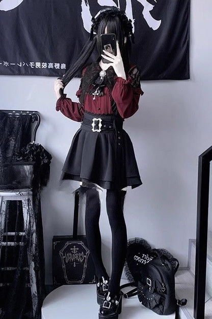 Gothic Lolita Blouse - Jirai Kei Puff Ruffle, 2 Colors, Puff Sleeves, Ruffled - main product image