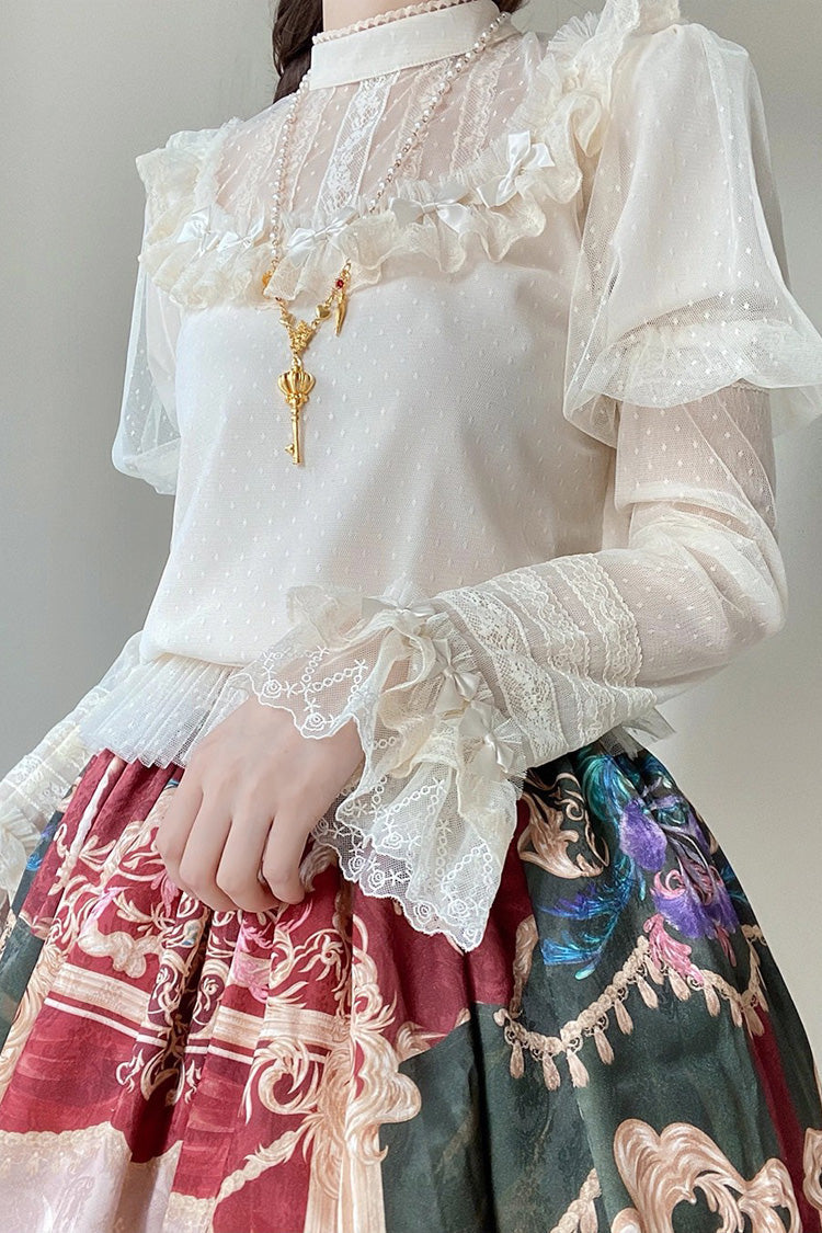 Gothic Lolita Blouse - Kaleidoscope Of Dreams, Ivory, Stand Collar, Long Sleeves - main product image