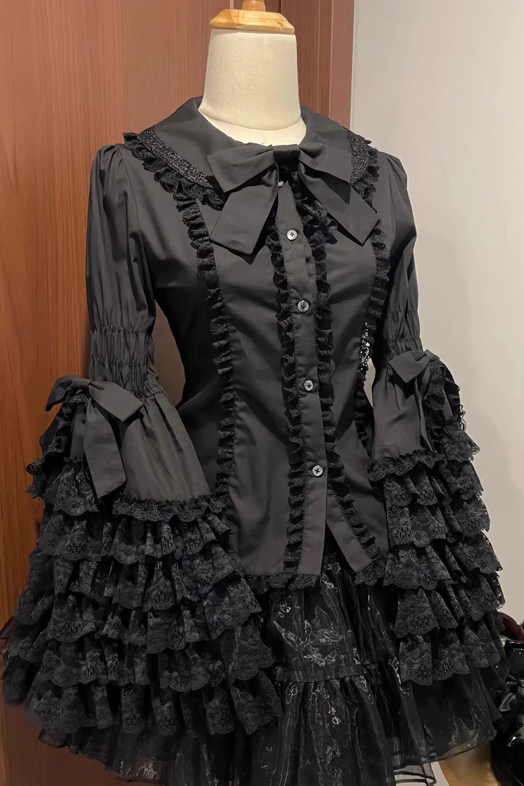 Gothic Lolita Blouse - Lapel Collar Hime Ruffle, 3 Colors, Lace Trim, Ruffled - main product image
