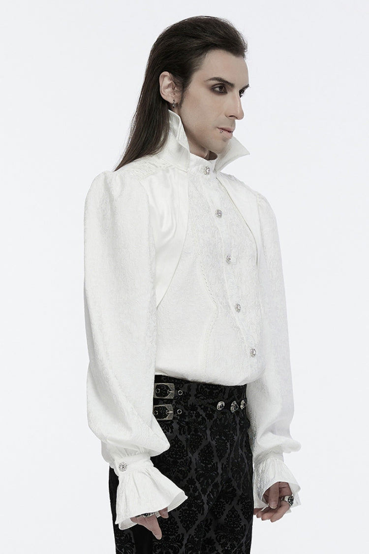 Gothic Lolita Blouse - Lapel Collar Rings, White, Men's Style, Long Sleeves, Punk Style - additional product view 2