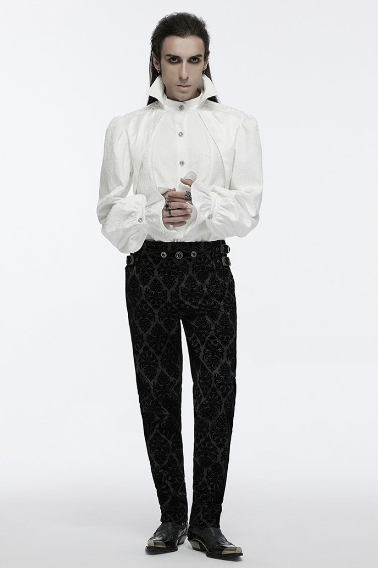 Gothic Lolita Blouse - Lapel Collar Rings, White, Men's Style, Long Sleeves, Punk Style - additional product view 3