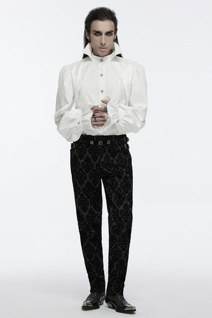 Gothic Lolita Blouse - Lapel Collar Rings, White, Men's Style, Long Sleeves, Punk Style - additional product view 3