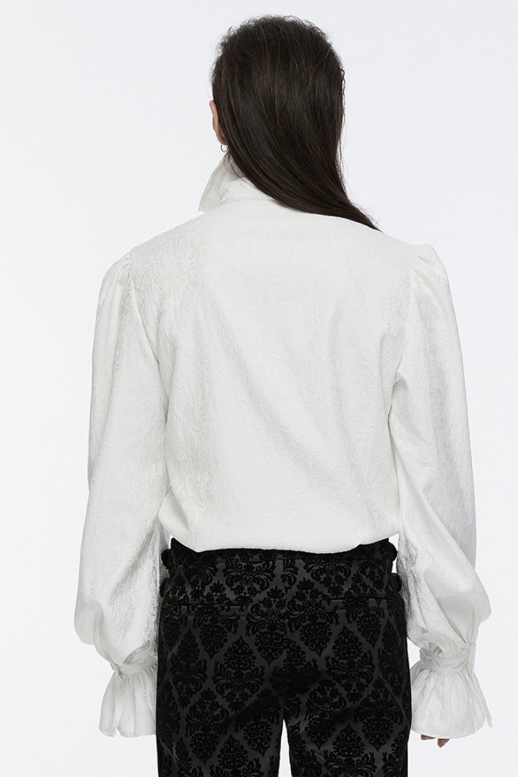 Gothic Lolita Blouse - Lapel Collar Rings, White, Men's Style, Long Sleeves, Punk Style - additional product view 4