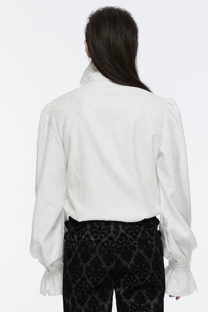 Gothic Lolita Blouse - Lapel Collar Rings, White, Men's Style, Long Sleeves, Punk Style - additional product view 4