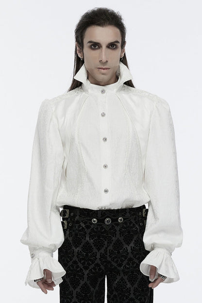 Gothic Lolita Blouse - Lapel Collar Rings, White, Men's Style, Long Sleeves, Punk Style - main product image