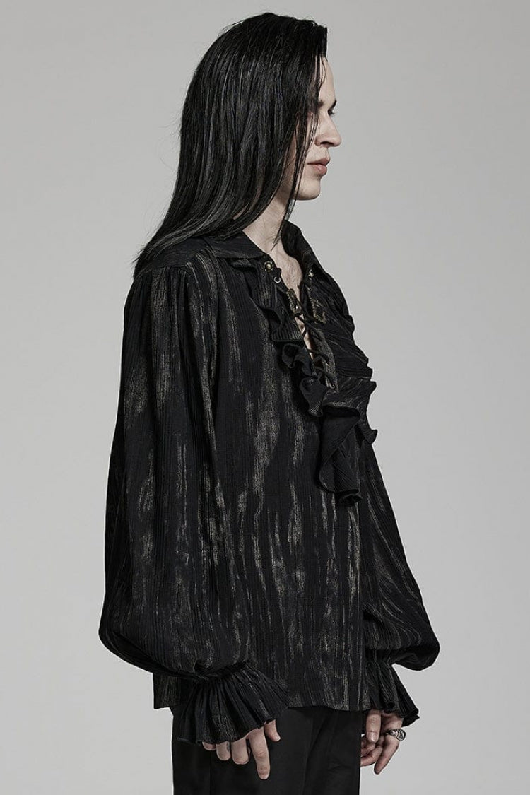 Gothic Lolita Blouse - Men's Jacquard V Collar Lantern, 2 Colors, Men's Style, Ruffled - additional product view 2