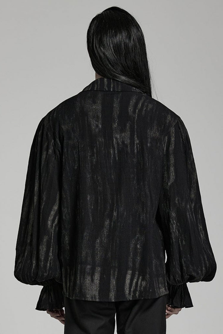 Gothic Lolita Blouse - Men's Jacquard V Collar Lantern, 2 Colors, Men's Style, Ruffled - additional product view 3