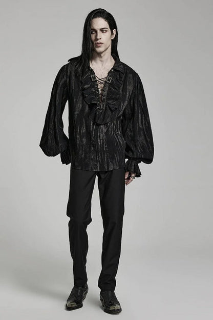 Gothic Lolita Blouse - Men's Jacquard V Collar Lantern, 2 Colors, Men's Style, Ruffled - additional product view 4