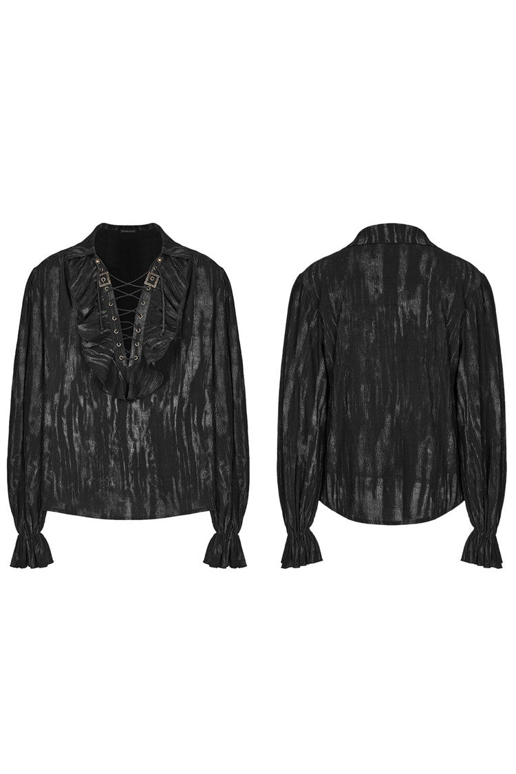 Gothic Lolita Blouse - Men's Jacquard V Collar Lantern, 2 Colors, Men's Style, Ruffled - additional product view 5