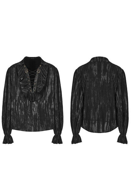 Gothic Lolita Blouse - Men's Jacquard V Collar Lantern, 2 Colors, Men's Style, Ruffled - additional product view 5