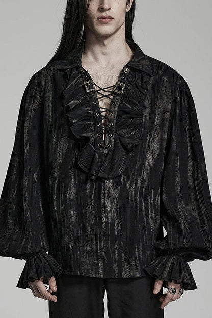 Gothic Lolita Blouse - Men's Jacquard V Collar Lantern, 2 Colors, Men's Style, Ruffled - main product image