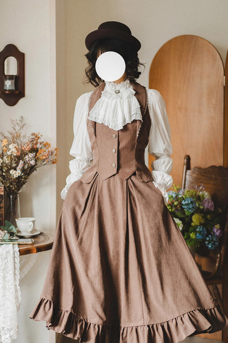 Gothic Lolita Blouse - Misty Forest, White, Stand Collar, Sweet Style, Ruffled - additional product view 3