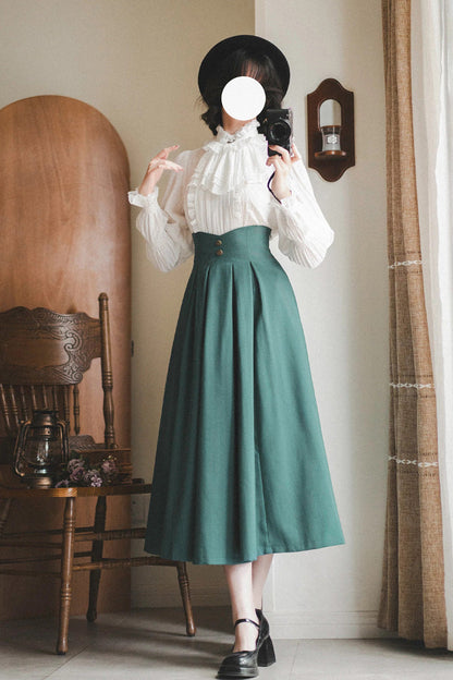 Gothic Lolita Blouse - Misty Forest, White, Stand Collar, Sweet Style, Ruffled - additional product view 4
