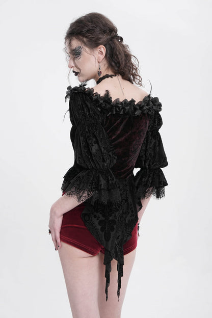 Gothic Lolita Blouse - Off Shoulder, Red, Women's Style, Ruffled, Embroidered - additional product view 3