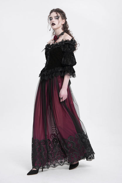 Gothic Lolita Blouse - Off Shoulder, Red, Women's Style, Ruffled, Embroidered - additional product view 4